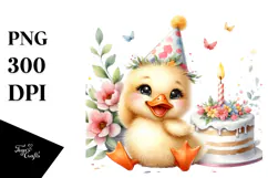 Cute Baby Duck with Party Hat, High-Res PNG Product Image 1