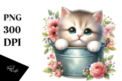 Cute Baby Cat with Flowers PNG Product Image 1