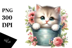 Cute Baby Cat with Flowers PNG Product Image 1