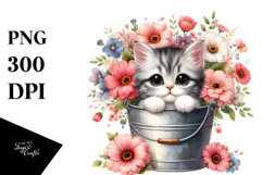 Cute Baby Cat with Flowers PNG Product Image 1