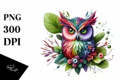 Abstract Vibrant Owl Flowers Frame PNG Product Image 3