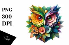 Abstract Vibrant Owl Flowers Frame PNG Product Image 1