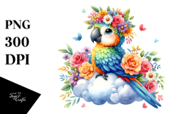 Macaw Sitting with Flower Crown PNG Product Image 1
