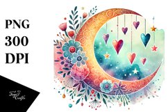 Simple Adorned Moon with Hearts, PNG Product Image 1