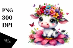 Vibrant Flower Crown Cartoon Cow | Clipart Product Image 3
