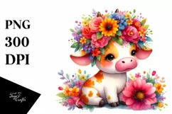 Vibrant Flower Crown Cartoon Cow | Clipart Product Image 3