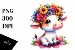 Vibrant Flower Crown Cartoon Cow | Clipart Product Image 3
