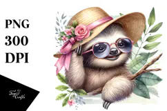 Cool Baby Sloth with Hat and Sunglasses PNG Product Image 1
