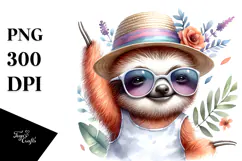 Cool Baby Sloth with Hat and Sunglasses PNG Product Image 1