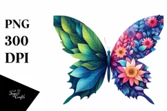 Abstract Vibrant Butterfly Flowers PNG Product Image 1