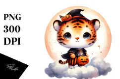 Cute Baby Tiger on Cloud for Halloween PNG Product Image 1