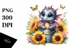 Baby Dragon with Sunflower PNG Product Image 3