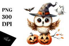 Funny Halloween Clipart with Owl PNG Product Image 1