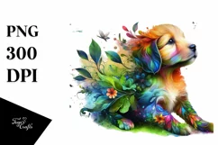 Abstract Vibrant Puppy Flowers Splashes PNG Product Image 1