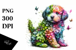 Abstract Vibrant Puppy Flowers Splashes PNG Product Image 3