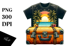 Vintage Tropical Beach Suitcase, Clipart Product Image 1