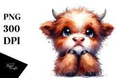 Funny Baby Face Highland Cow PNG Product Image 1