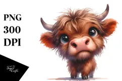 Expressive Baby Face Highland Cow PNG Product Image 1