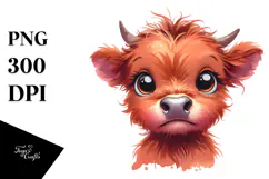 Expressive Baby Face Highland Cow PNG Product Image 1