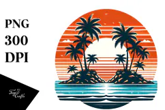 Retro Tropical Island Sunset PNG Product Image 1