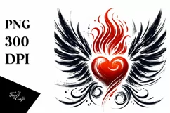 Simple Paintbrush Style Heart with Wings, PNG Product Image 1