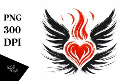 Simple Paintbrush Style Heart with Wings, PNG Product Image 1