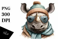 Funny Cute Rhino Portrait Smiling | Sublimation Clipart Product Image 1