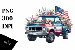 Watercolor Pickup Truck with Flowers | Sublimation Clipart Product Image 3