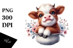 Watercolor Baby Highland Cow in a Vase Product Image 3