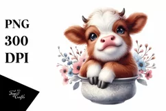 Watercolor Baby Highland Cow in a Vase Product Image 3
