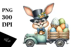 Goofy Bunny on Truck with Eggs, PNG Product Image 1