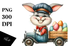 Goofy Bunny on Truck with Eggs PNG Product Image 1