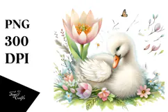 Baby Swan on a Spring Flower, PNG Product Image 1