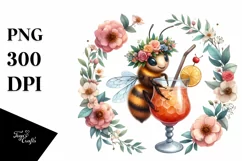 Watercolor Young Bee with Flowers | Sublimation Clipart Product Image 1