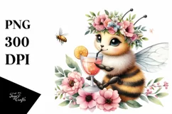 Watercolor Young Bee with Flowers | Sublimation Clipart Product Image 3