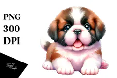 Cute Baby Saint Bernard Watercolor PNG Product Image 1