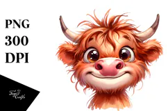 Expressive Baby Face Highland Cow PNG Product Image 1