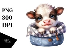 Watercolor Baby Highland Cow in a Pocket Product Image 1