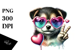 Puppy with Heart Sunglasses, High-Quality PNG Product Image 1