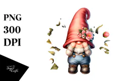 Cute Gnome with Camellia Floral Frame PNG Product Image 1