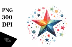 Watercolor Star Colorful Sublimation Clipart Product Image 1