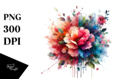 Colorful Flower with Splashes, PNG Product Image 1