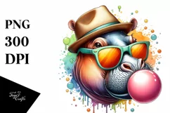 Quirky Hippo Portrait with Chewing Gum | Sublimation | Product Image 3