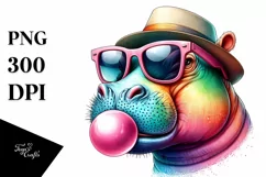 Quirky Hippo Portrait with Chewing Gum | Sublimation | Product Image 3