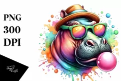 Quirky Hippo Portrait with Sunglasses | Clipart Product Image 3