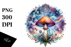Vibrant Magical Celestial Mushroom with Tarot, PNG Product Image 1