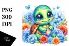 Colorful Baby Turtle Smiling with Flower | Sublimation | Product Image 3