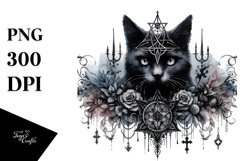 Washed Watercolor Gothic Cat | Sublimation Clipart Product Image 1