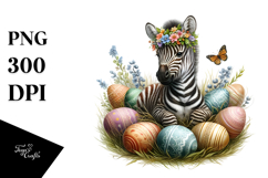 Adorable Baby Zebra Among Easter Eggs, PNG Product Image 1