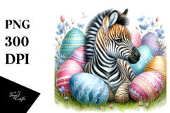 Adorable Baby Zebra Among Easter Eggs, PNG Product Image 1